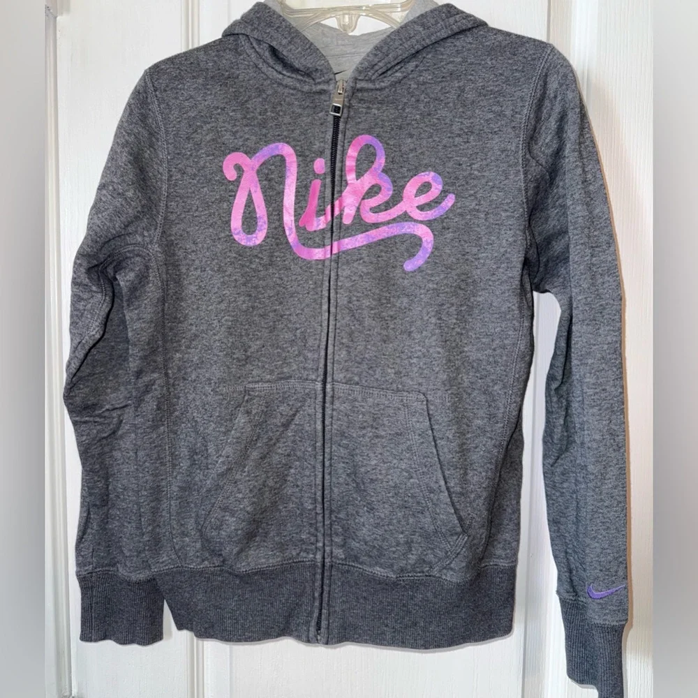 Nike Lilac Grey Zip Up Hoodie Kids Size M